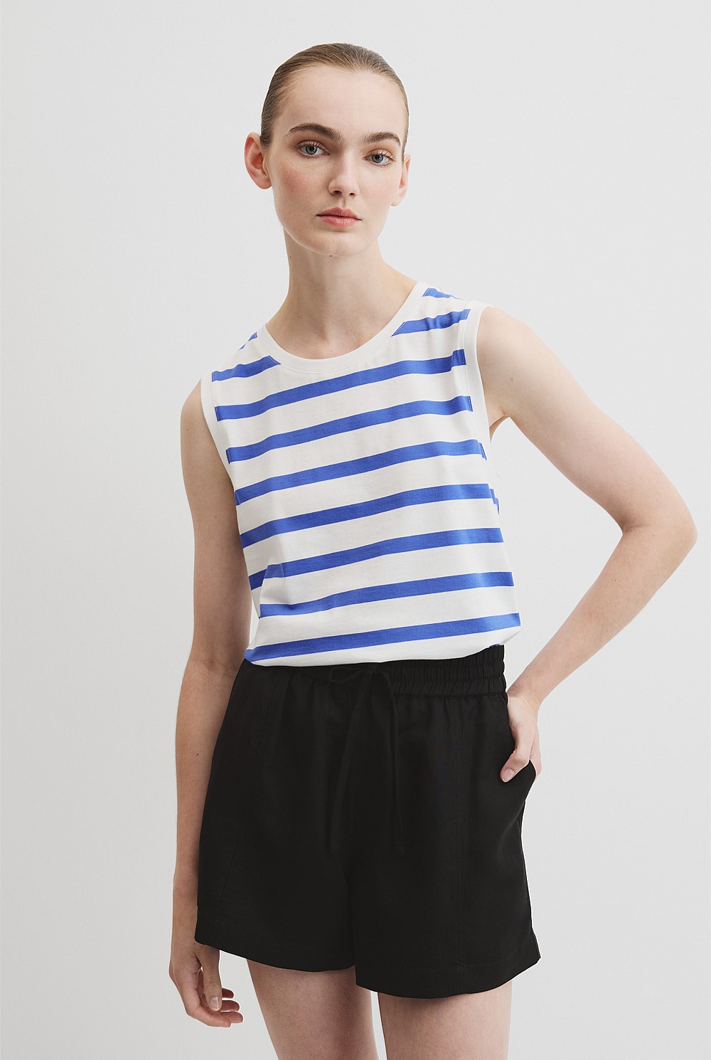 Australian Cotton Stripe Relaxed Crew Tank
