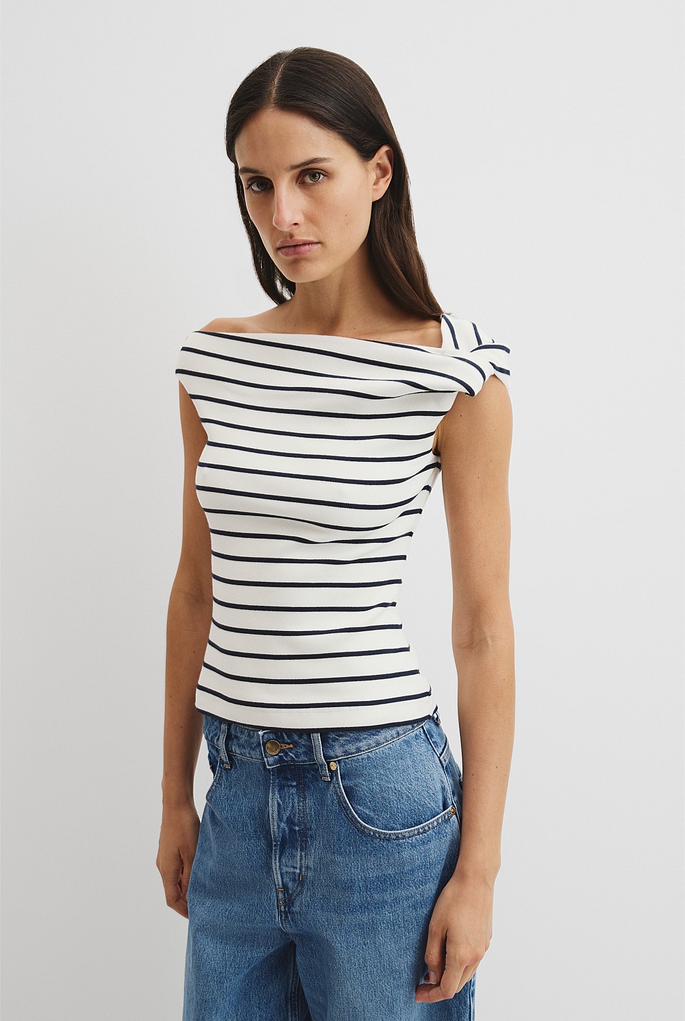 Stripe Twist Shoulder Top