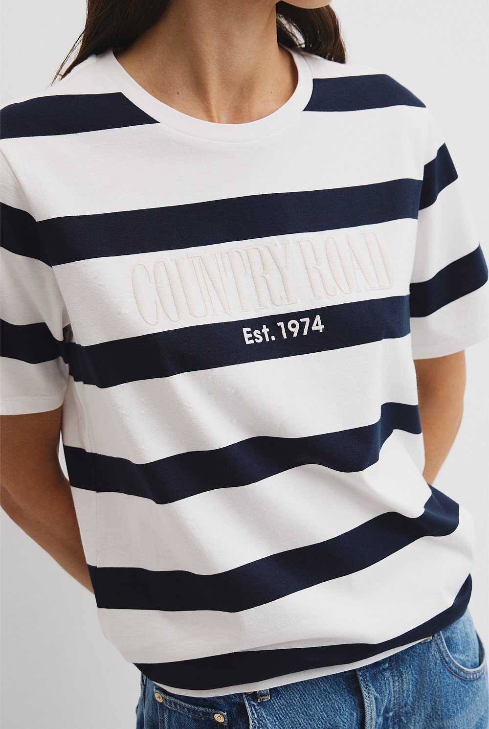 Australian Cotton Stripe Heritage Embroidered T-Shirt