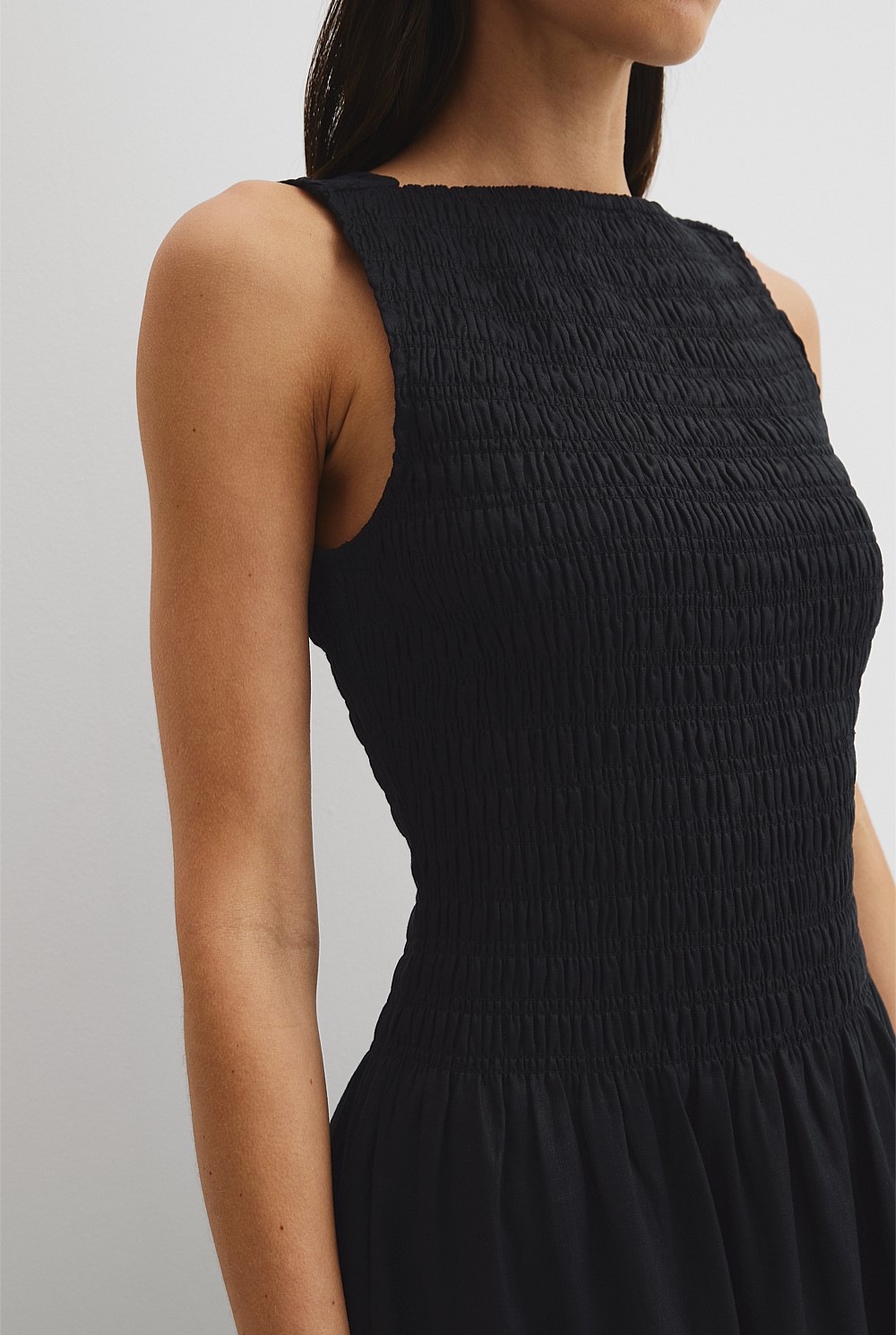 Organically Grown Linen Shirred Midi Dress