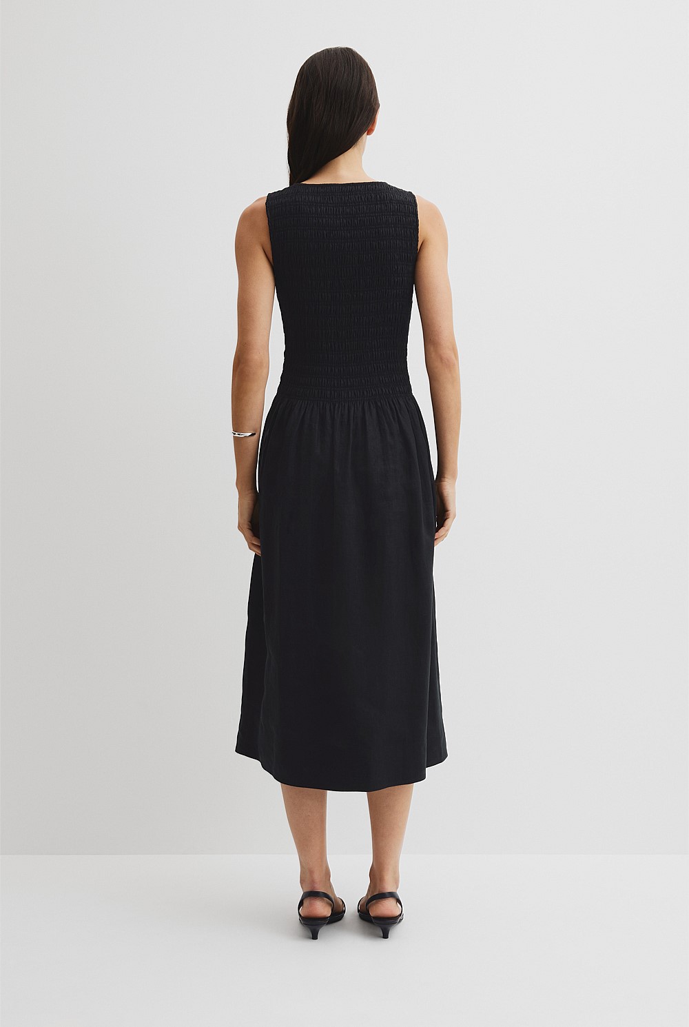 Organically Grown Linen Shirred Midi Dress
