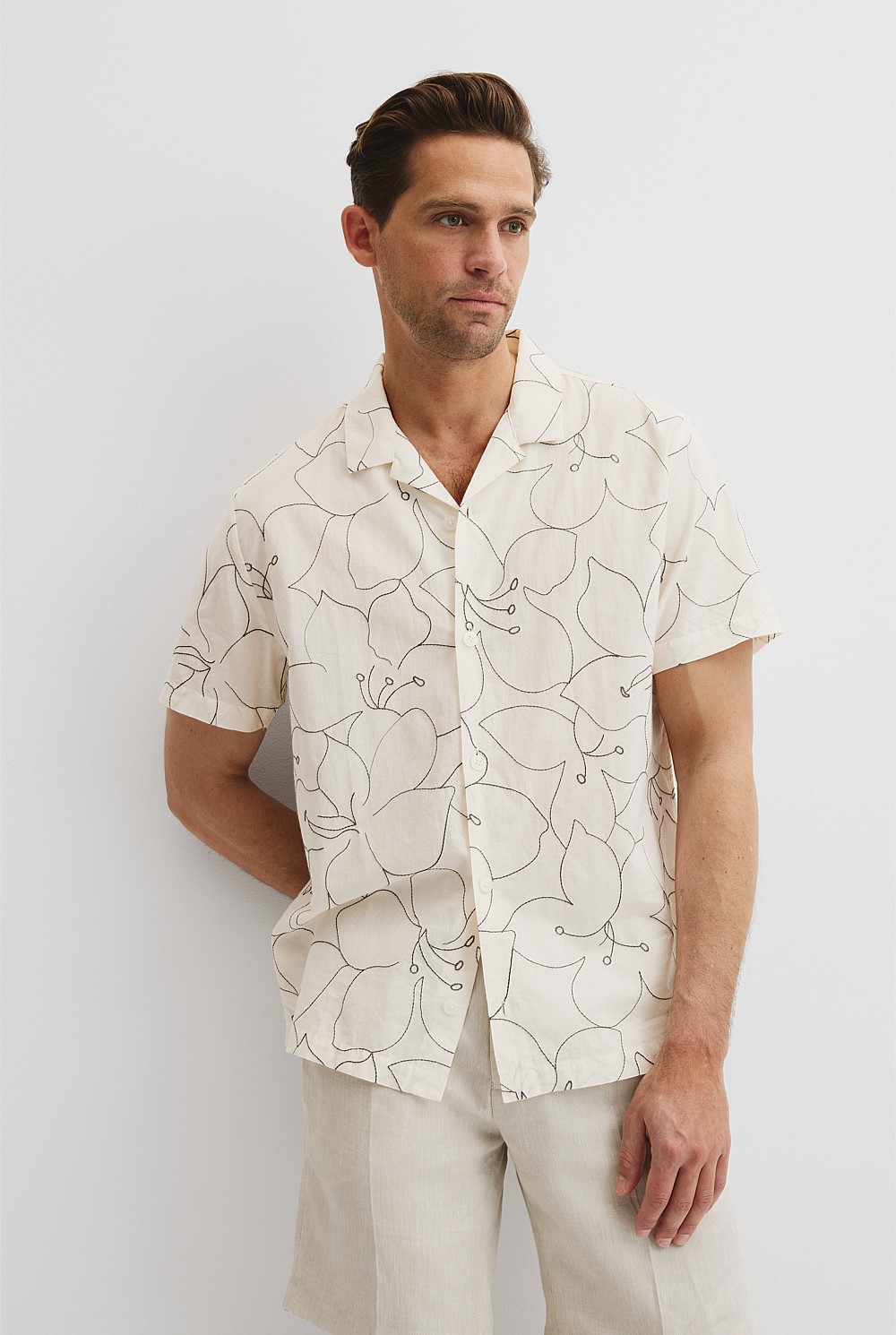 Cuban Floral Embroidered Short Sleeve Shirt