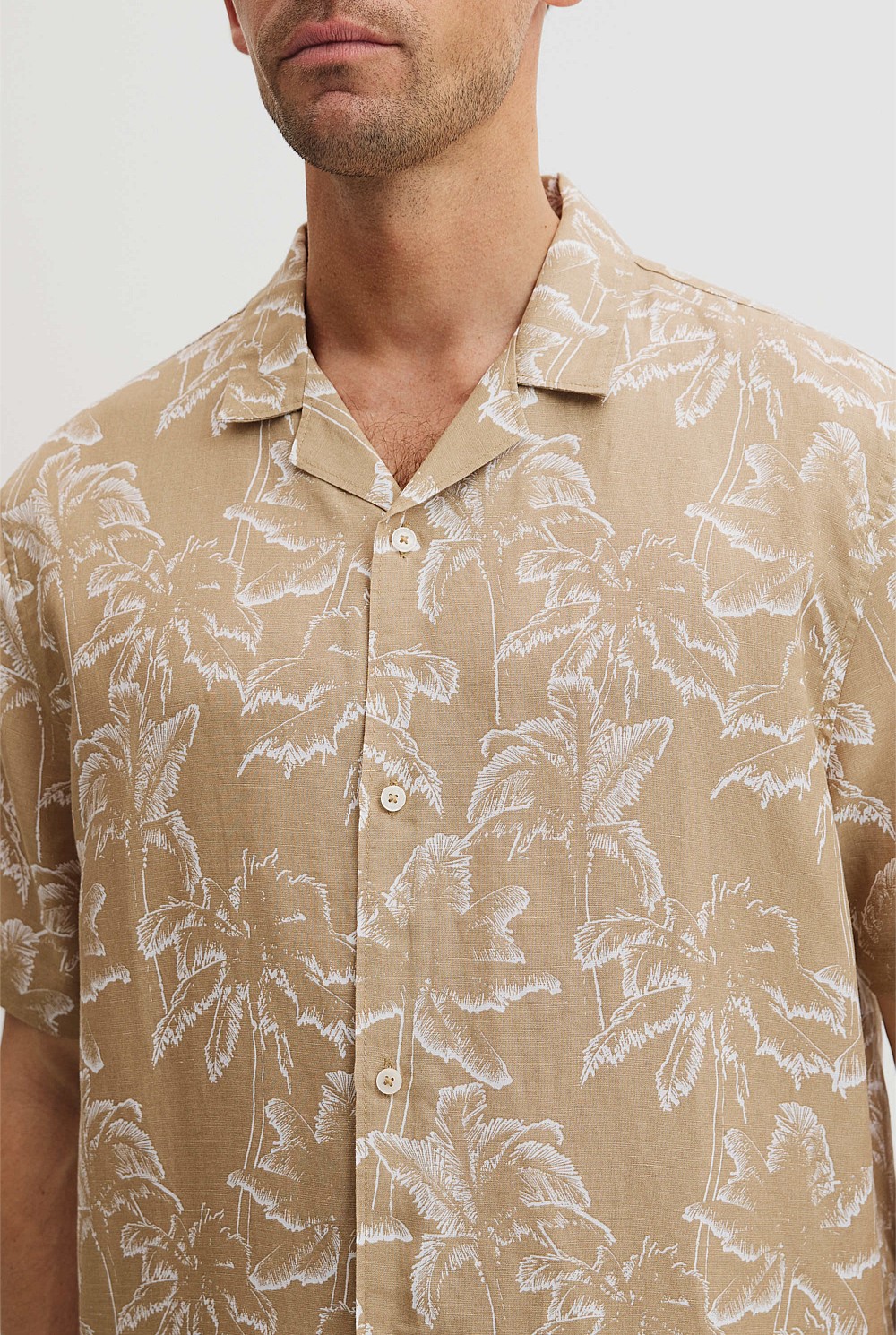 Tencel Linen Palm Print Short Sleeve Shirt