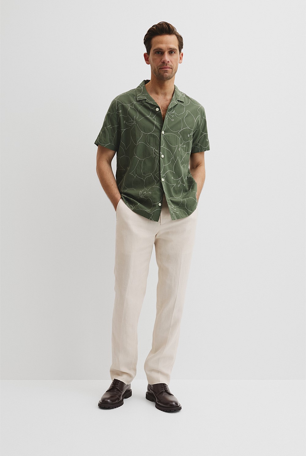 Cuban Floral Embroidered Short Sleeve Shirt