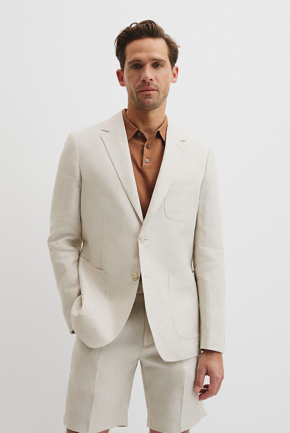 Herringbone Linen Single Breasted Jacket