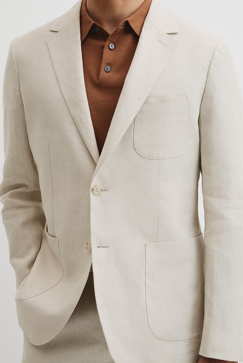 Herringbone Linen Single Breasted Jacket