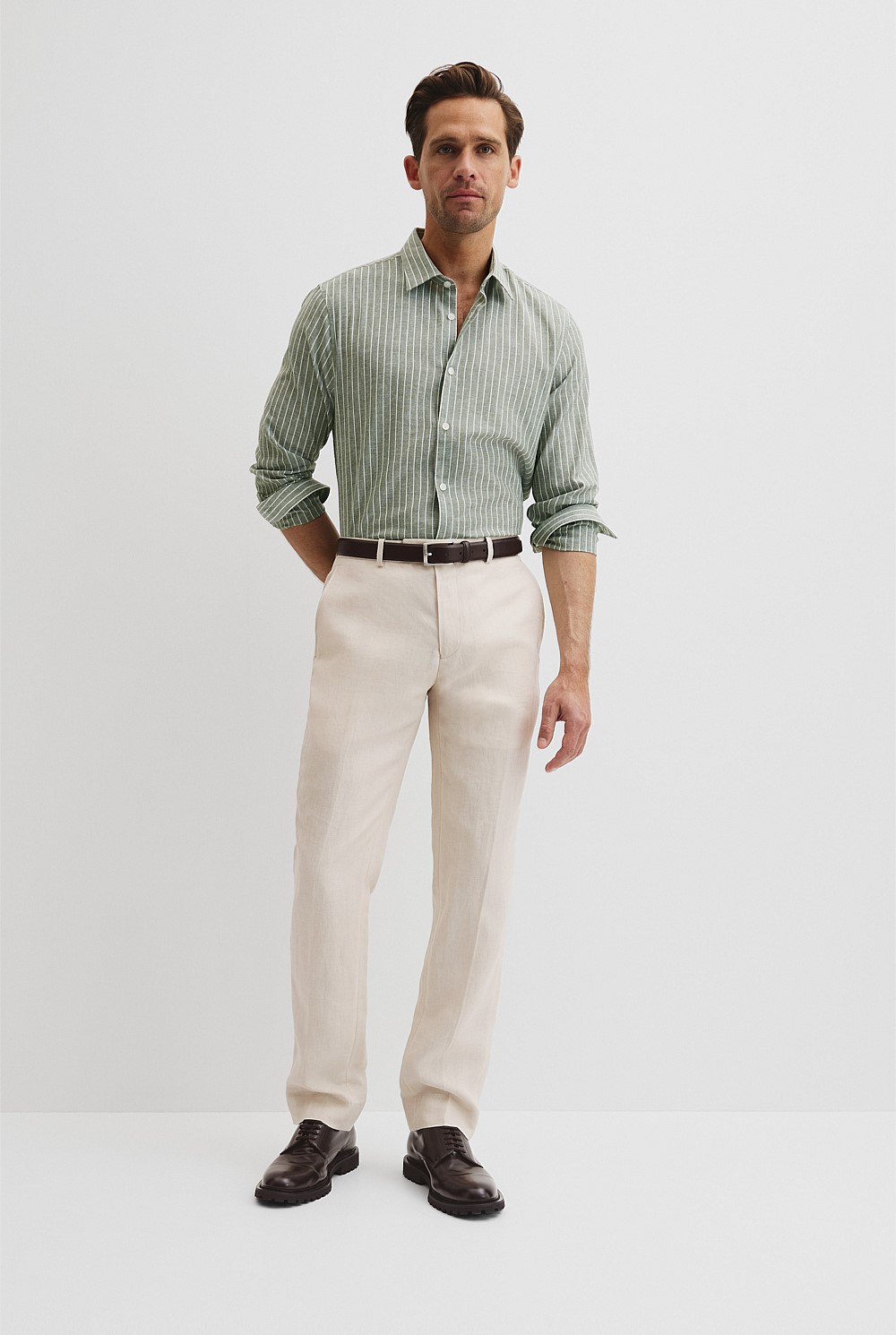 Regular Fit Cotton Linen Stripe Shirt