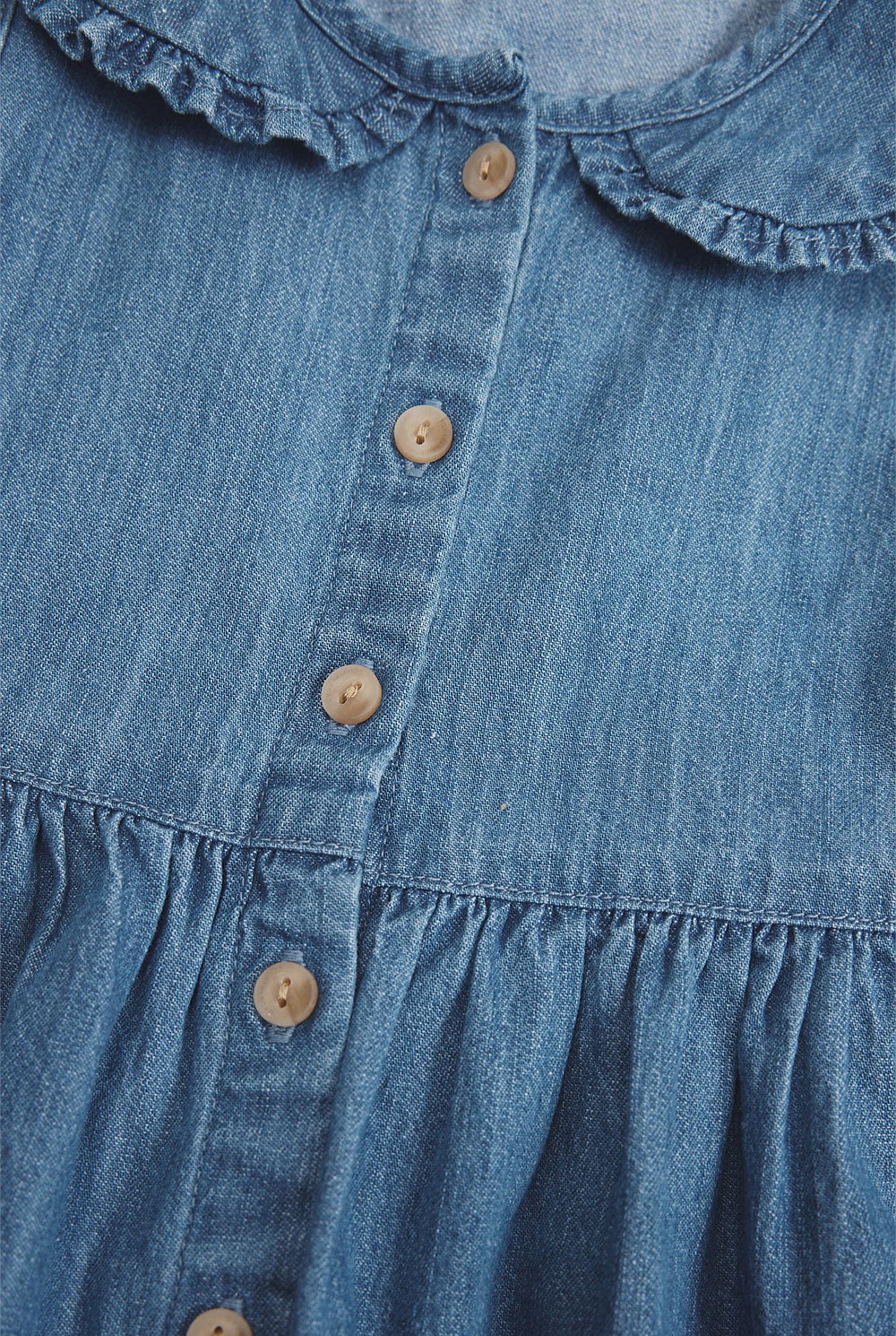 Chambray Frill Neck Dress