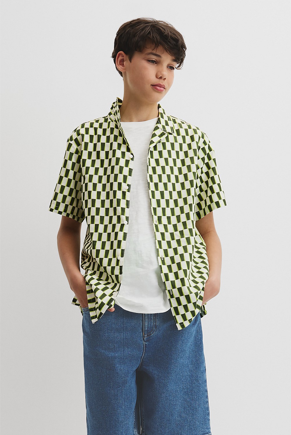 Teen Short Sleeve Geometric Print Shirt