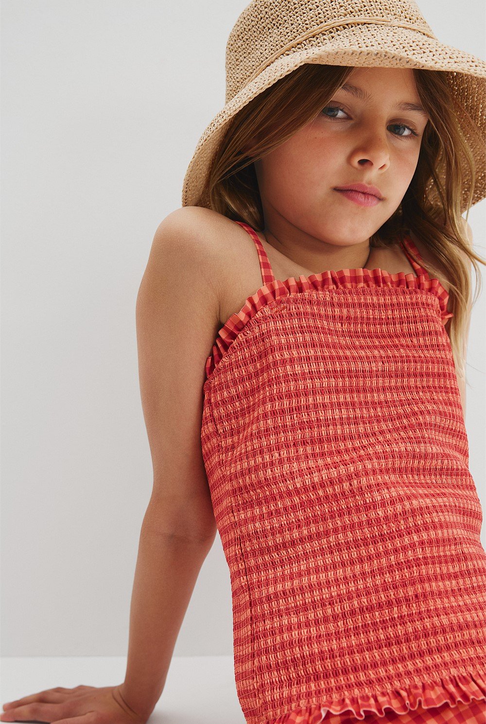 Gingham Shirred Swimsuit