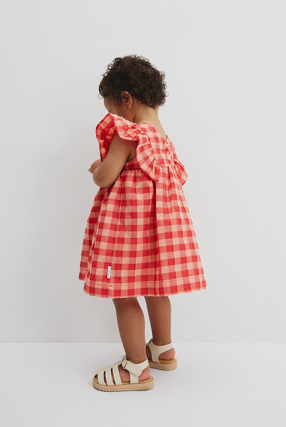 Gingham Flutter Sleeve Dress