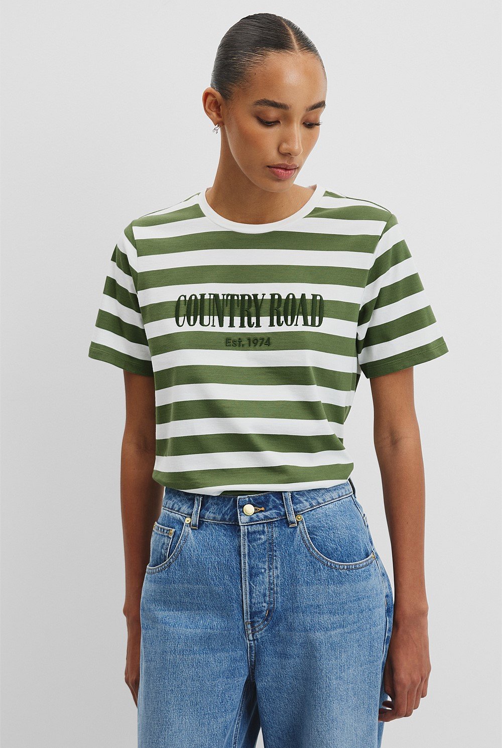 Australian Cotton Stripe Heritage Embroidered T-Shirt