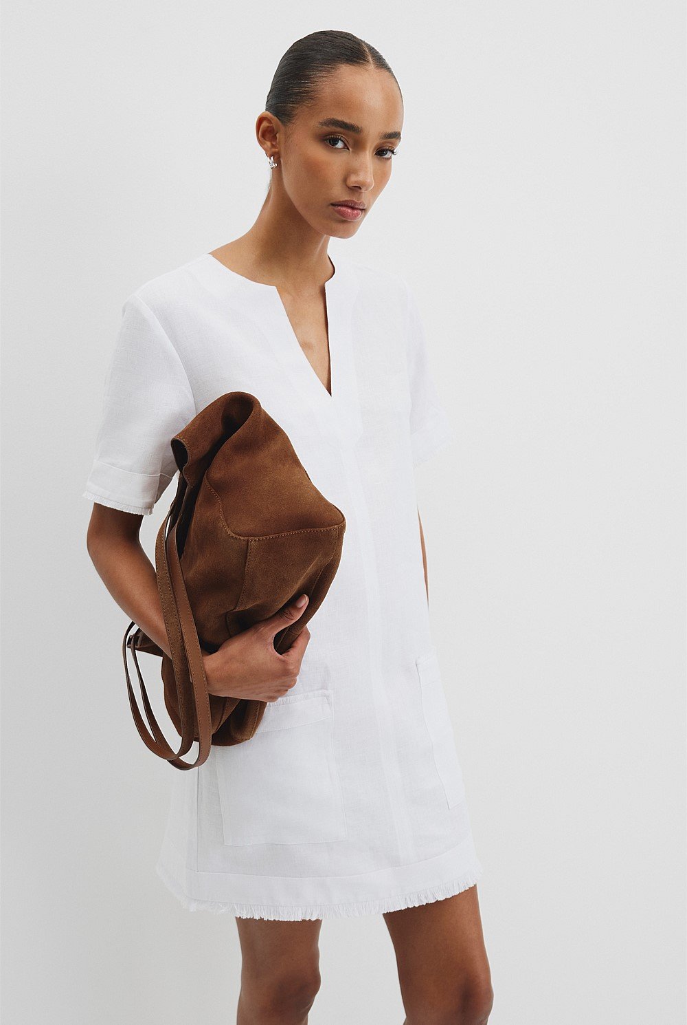Organically Grown Linen Frayed Popover Dress