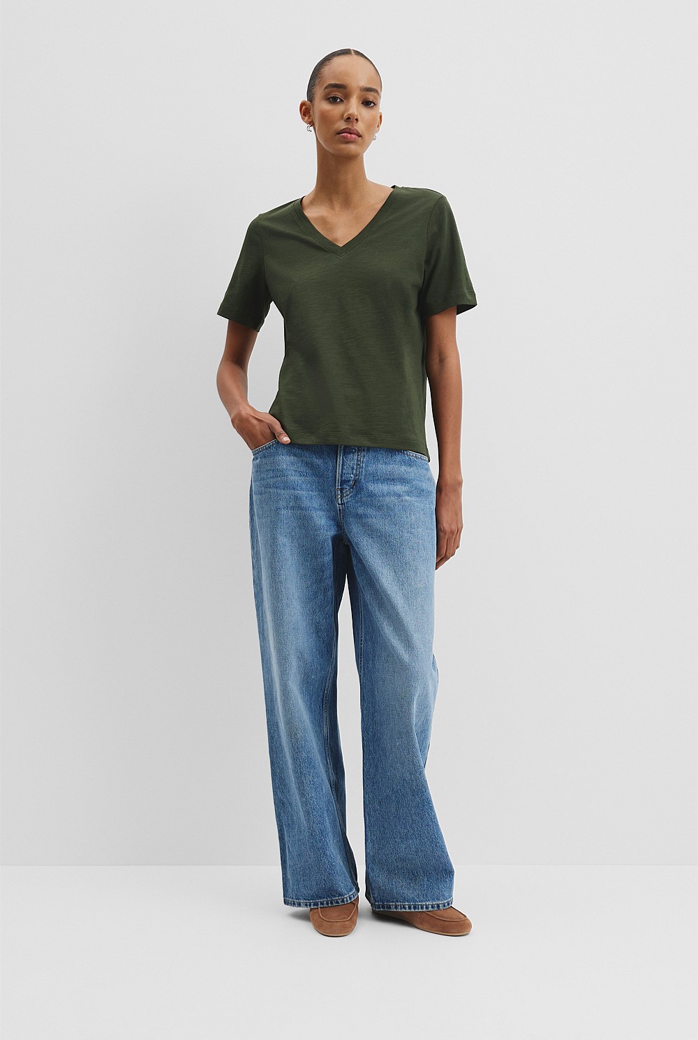 Australian Good Earth Cotton Short Sleeve V-Neck T-Shirt