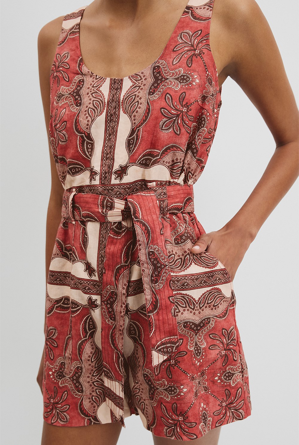Organically Grown Linen Print Playsuit