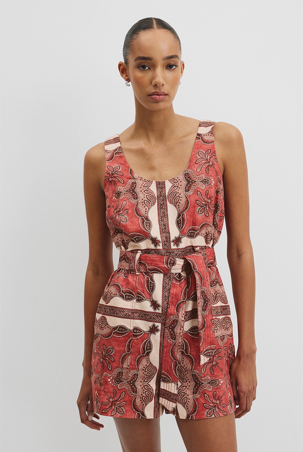 Organically Grown Linen Print Playsuit