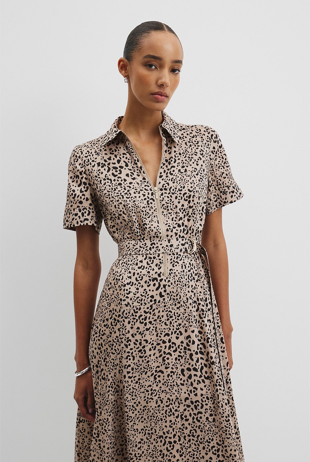 Organically Grown Linen Blend Print Drop Waist Shirt Dress