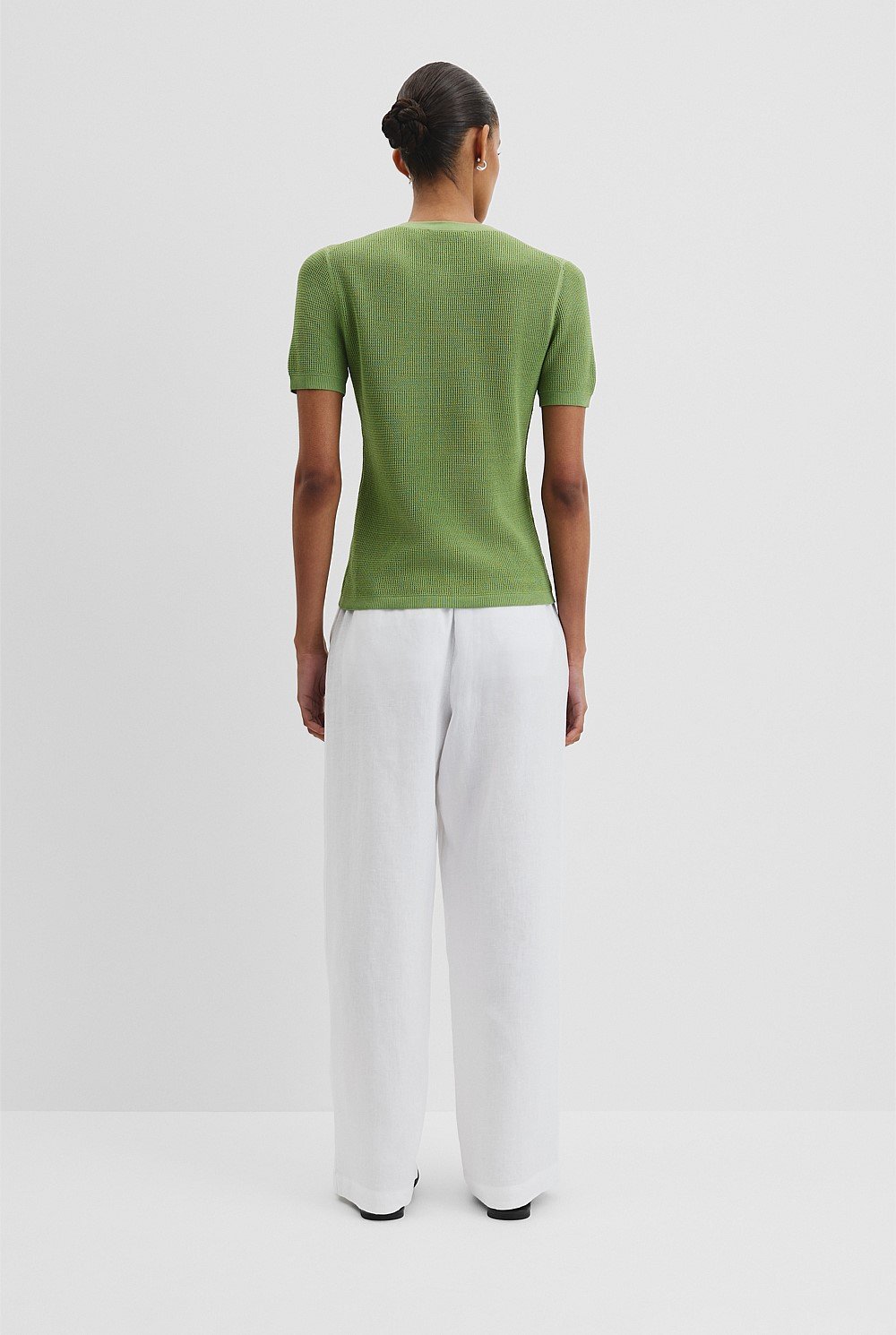 Waffle Short Sleeve Button Knit