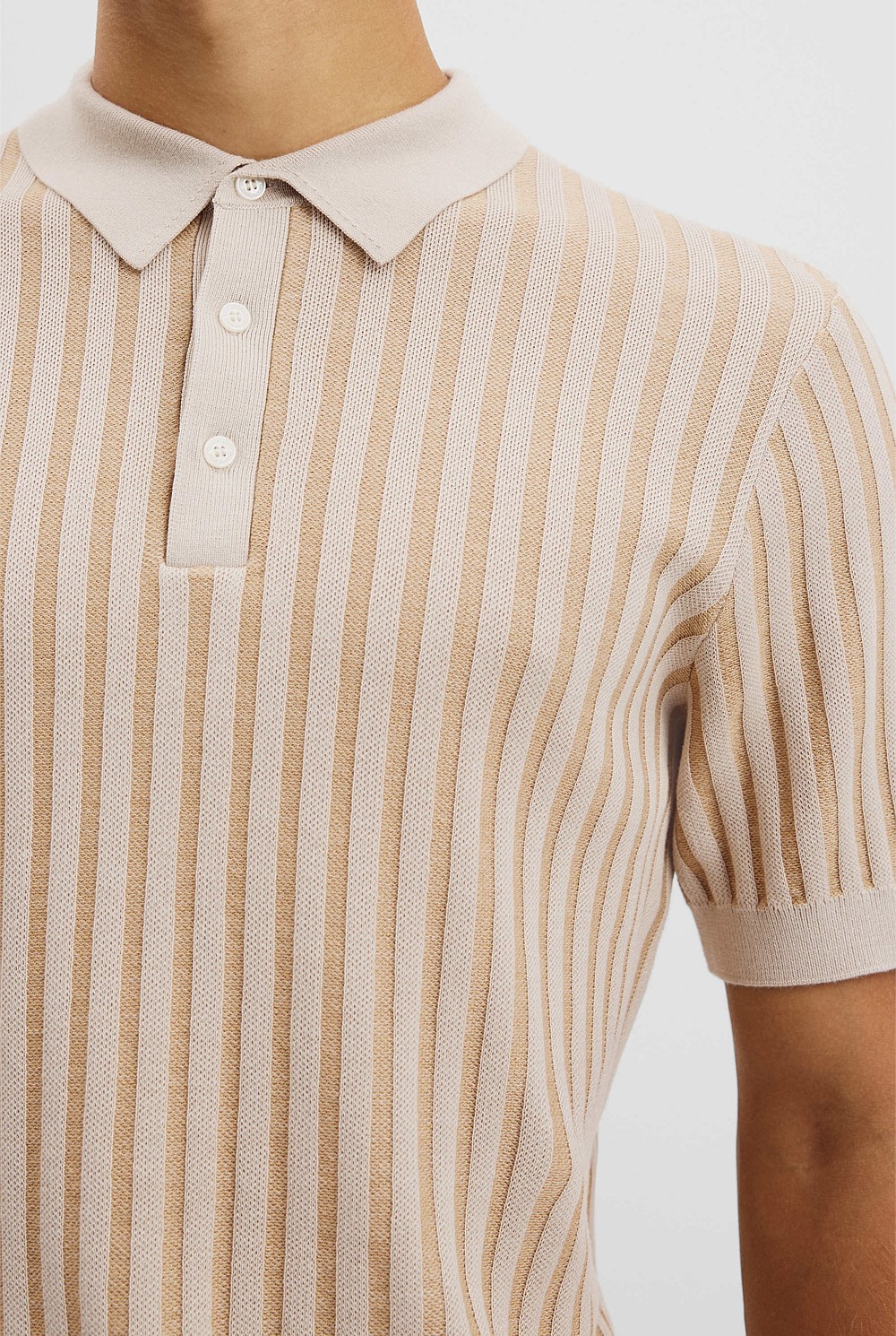 Australian Cotton Blend Silk Stripe Knit Polo
