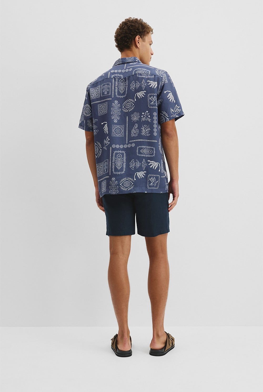 Short Sleeve Tencel Linen Stamp Print Shirt