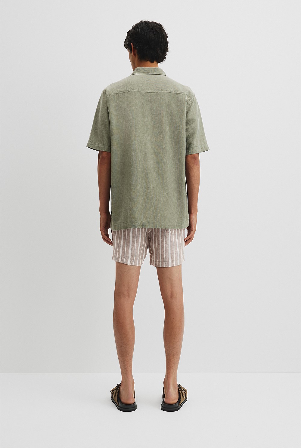 Short Sleeve Cotton Linen Basket Weave Shirt
