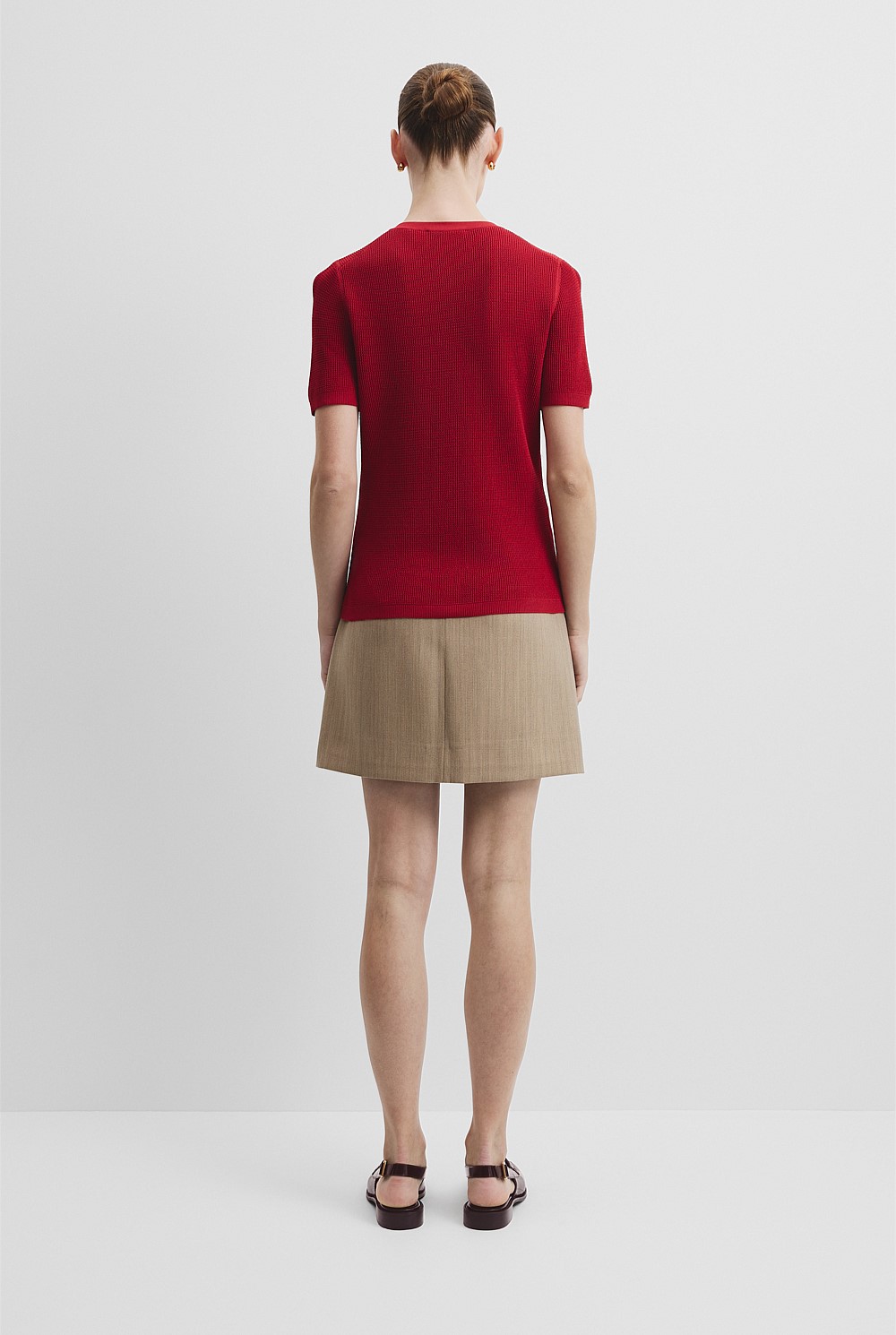 Waffle Short Sleeve Button Knit