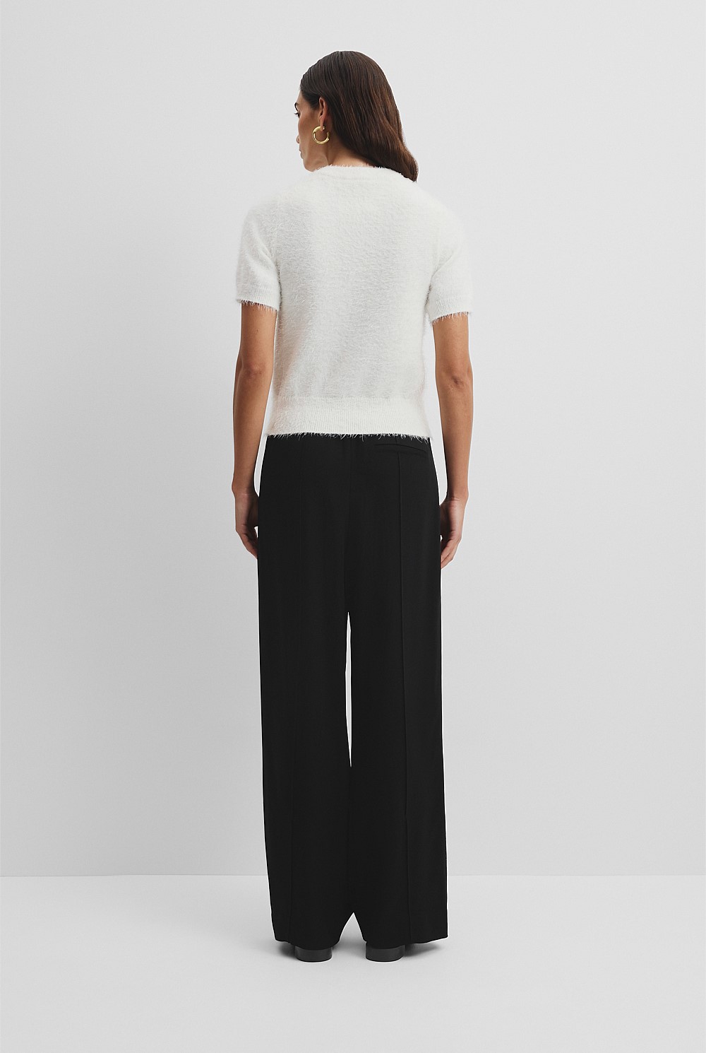 Button Fluffy Knit T-Shirt