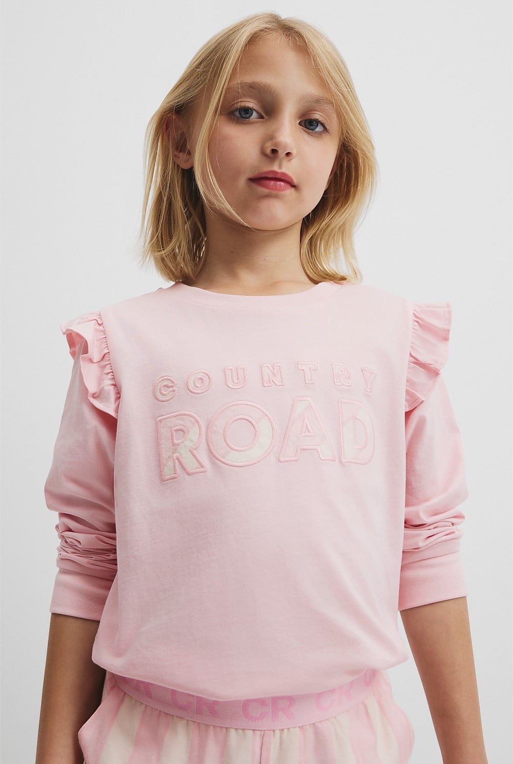Australian Cotton Long Sleeve Stripe Logo Pyjama Set