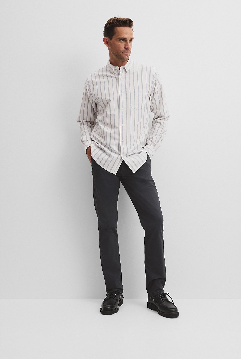 Long Sleeve Regular Fit Australian Good Earth Cotton Stripe Oxford Shirt