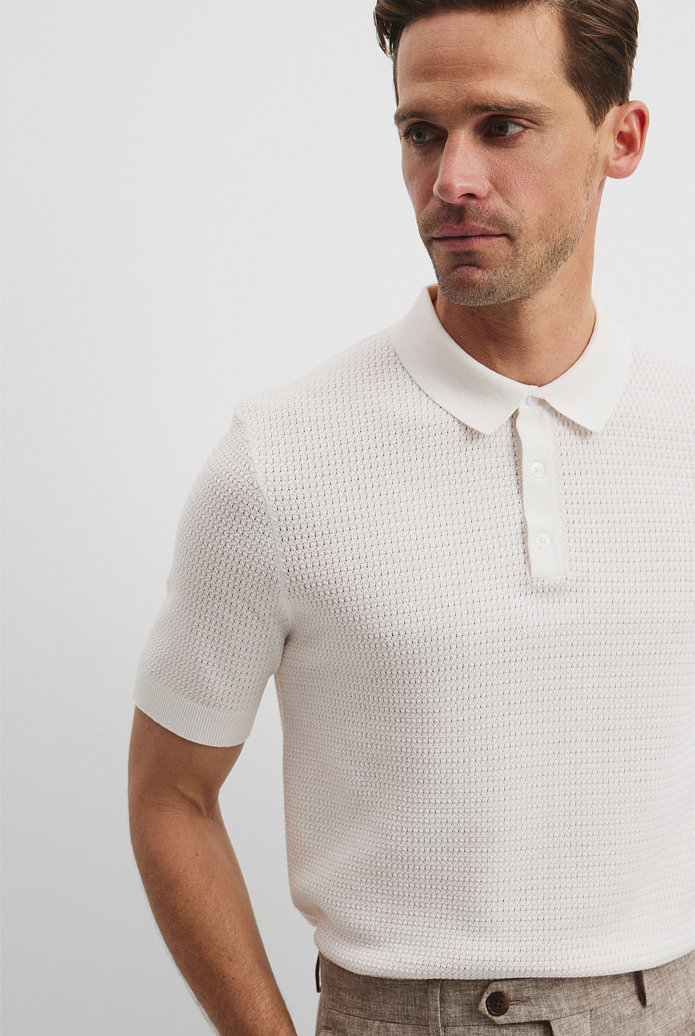 Australian Cotton Silk Blend Textured Knit Polo