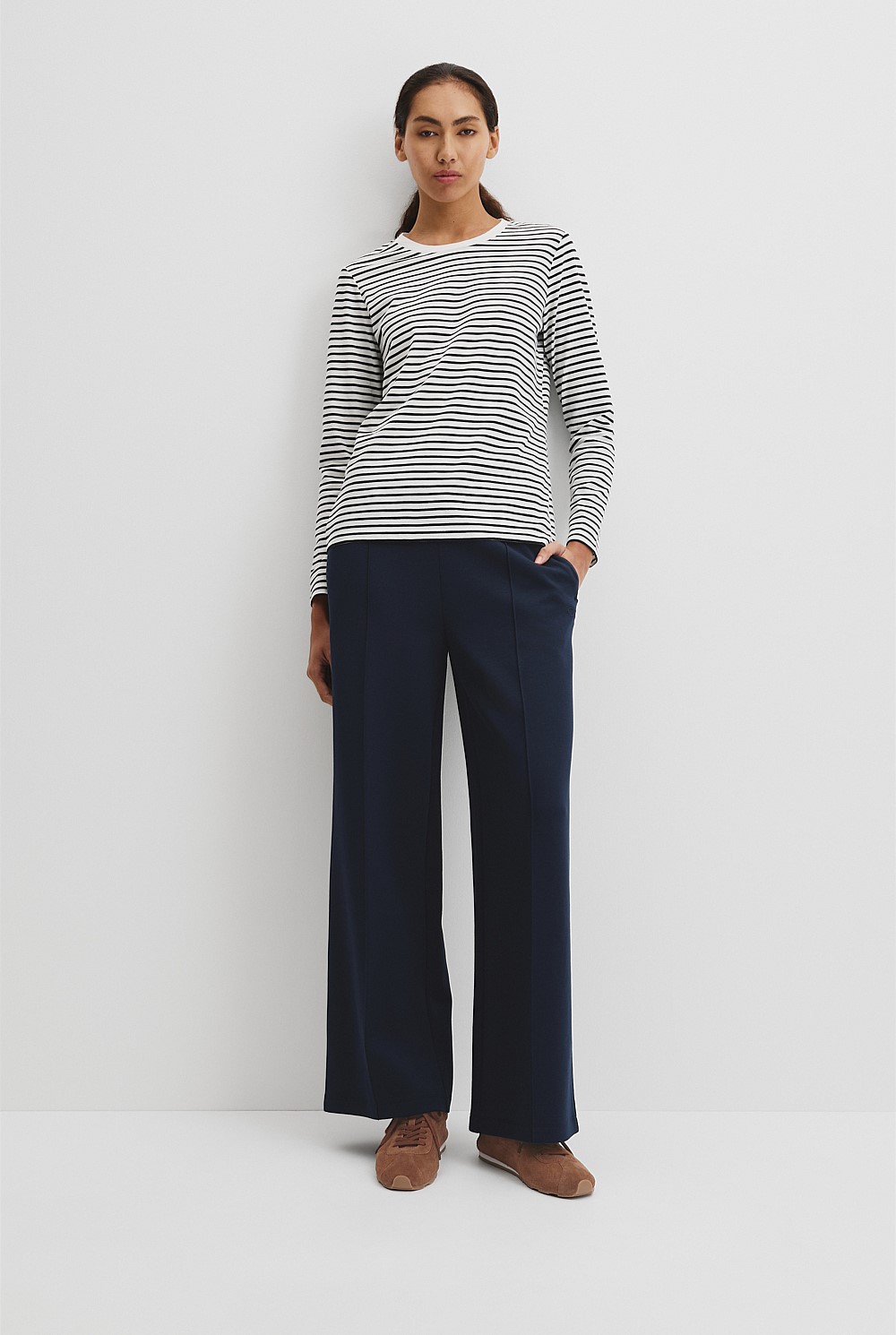 Australian Good Earth Cotton Stripe Textured Slub Long Sleeve T-Shirt