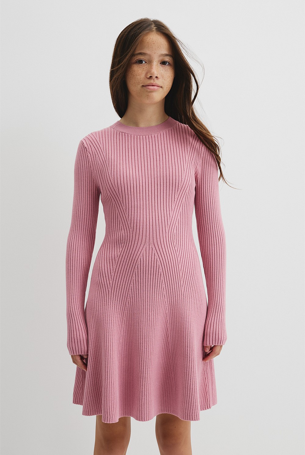 Teen Rib Long Sleeve Knit Dress