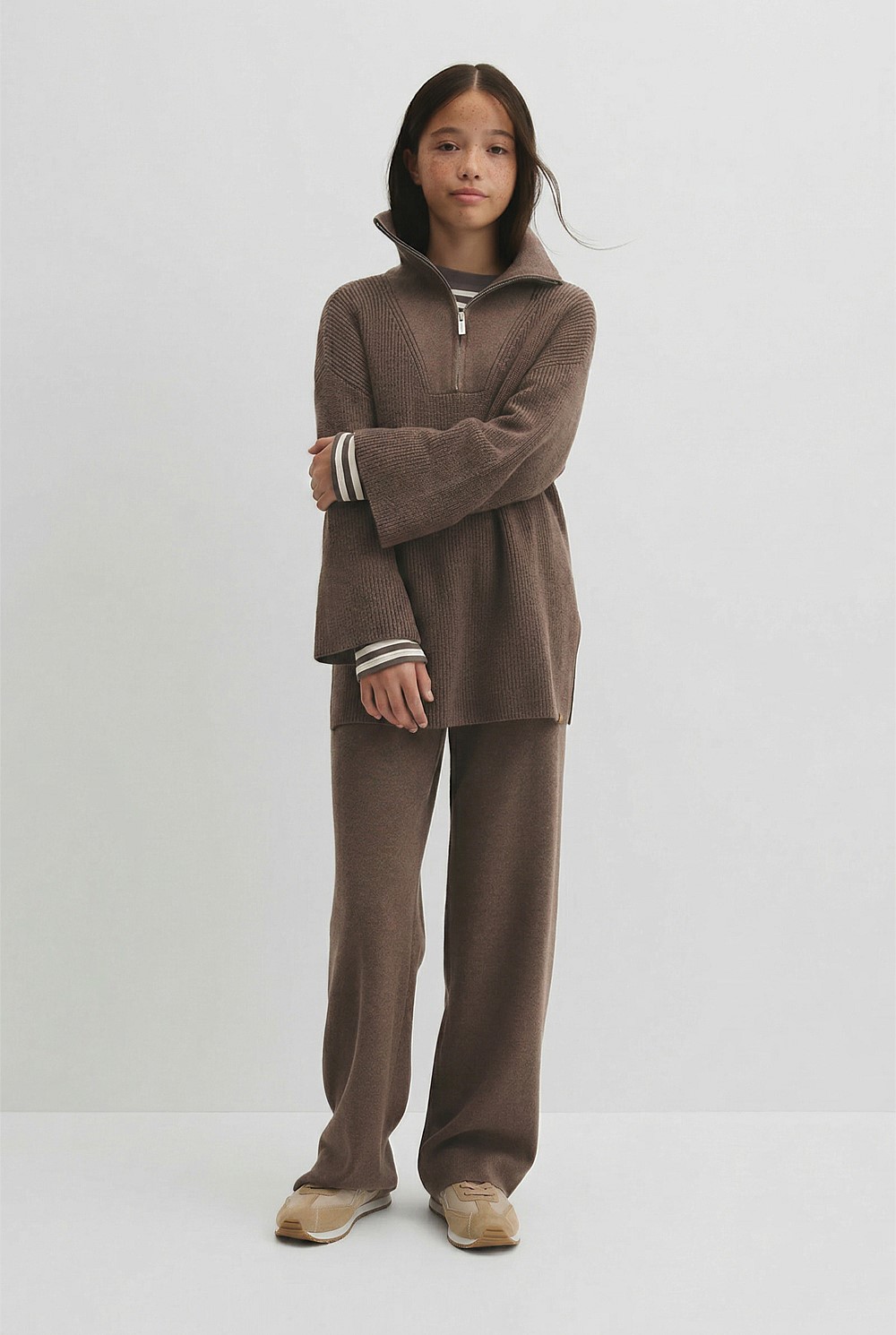 Teen Half Zip Rib Knit