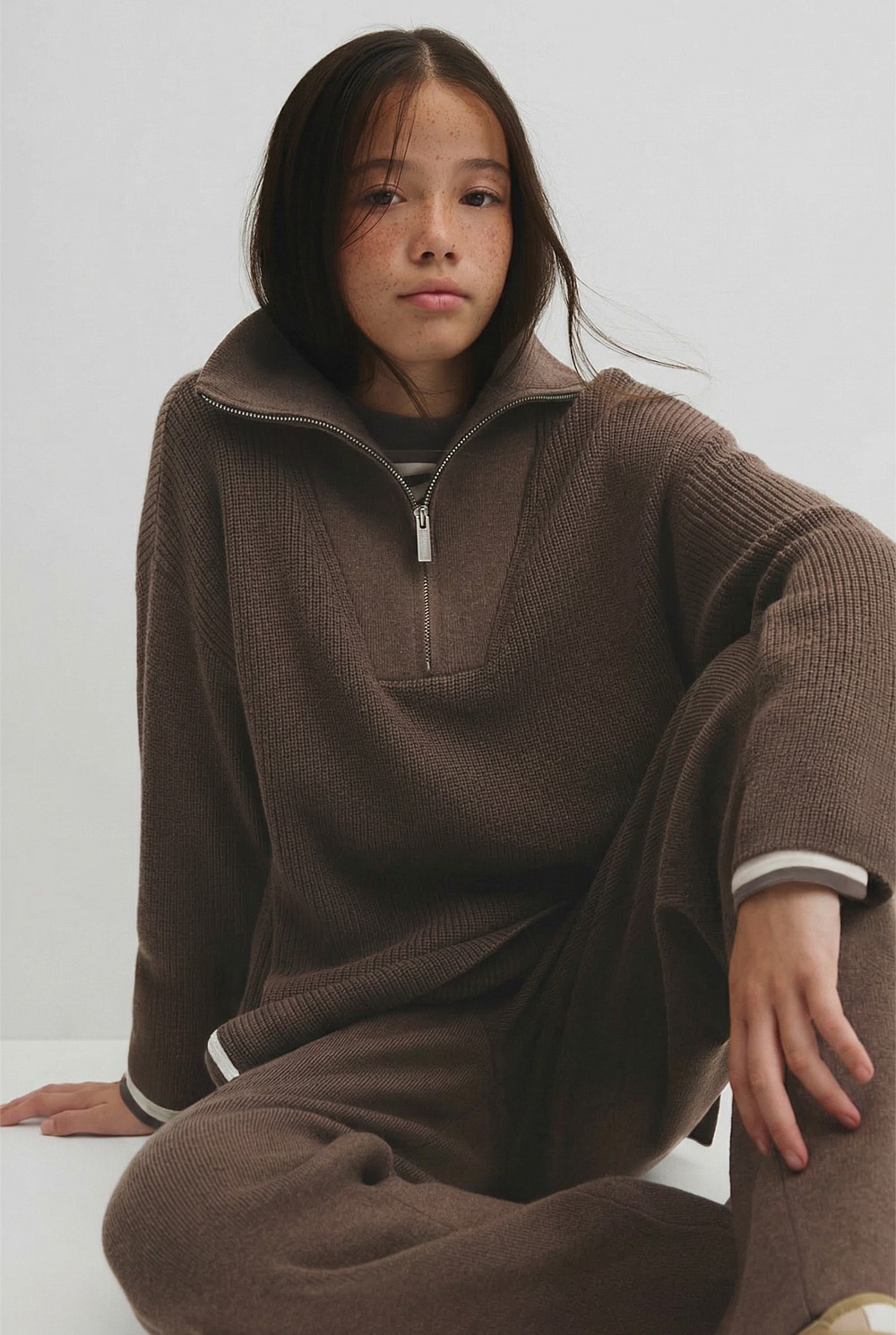 Teen Half Zip Rib Knit