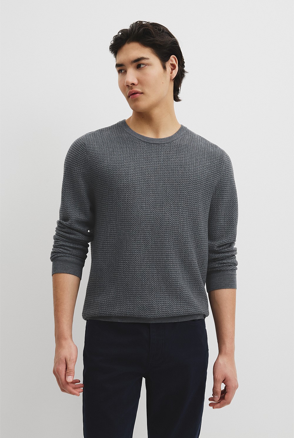 Australian Merino Wool Textured Crew Neck Knit