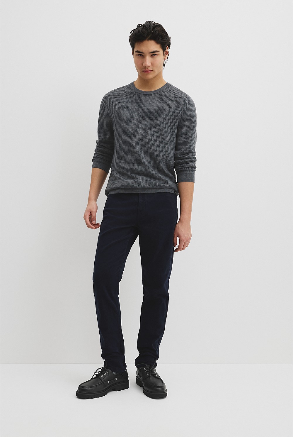 Australian Merino Wool Textured Crew Neck Knit