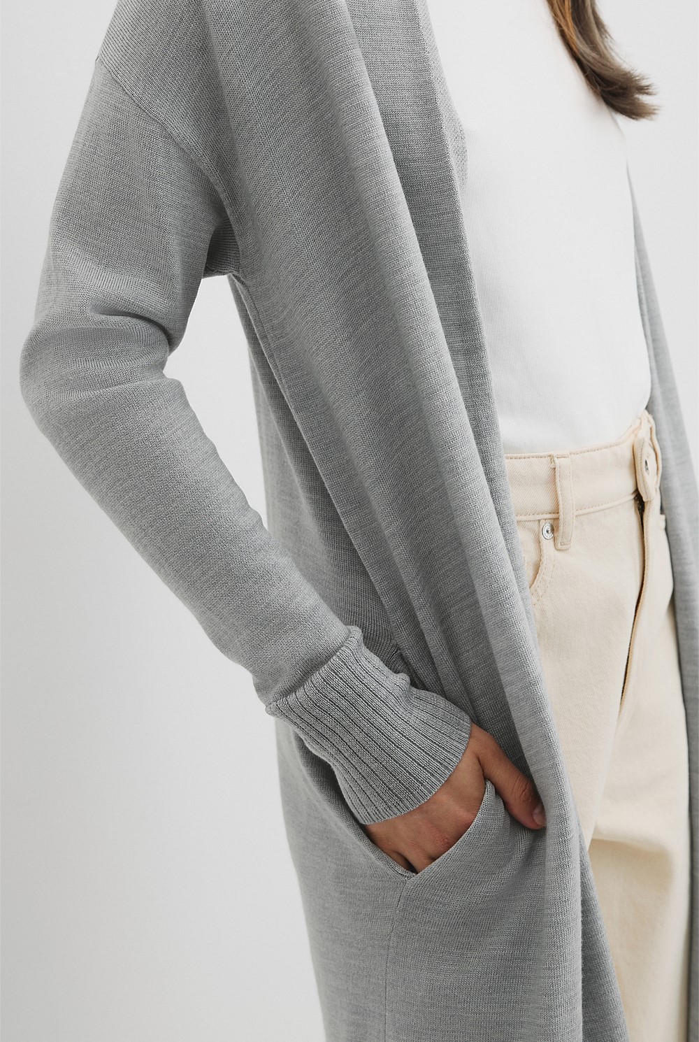 Lightweight Merino Wool Longline Cardigan