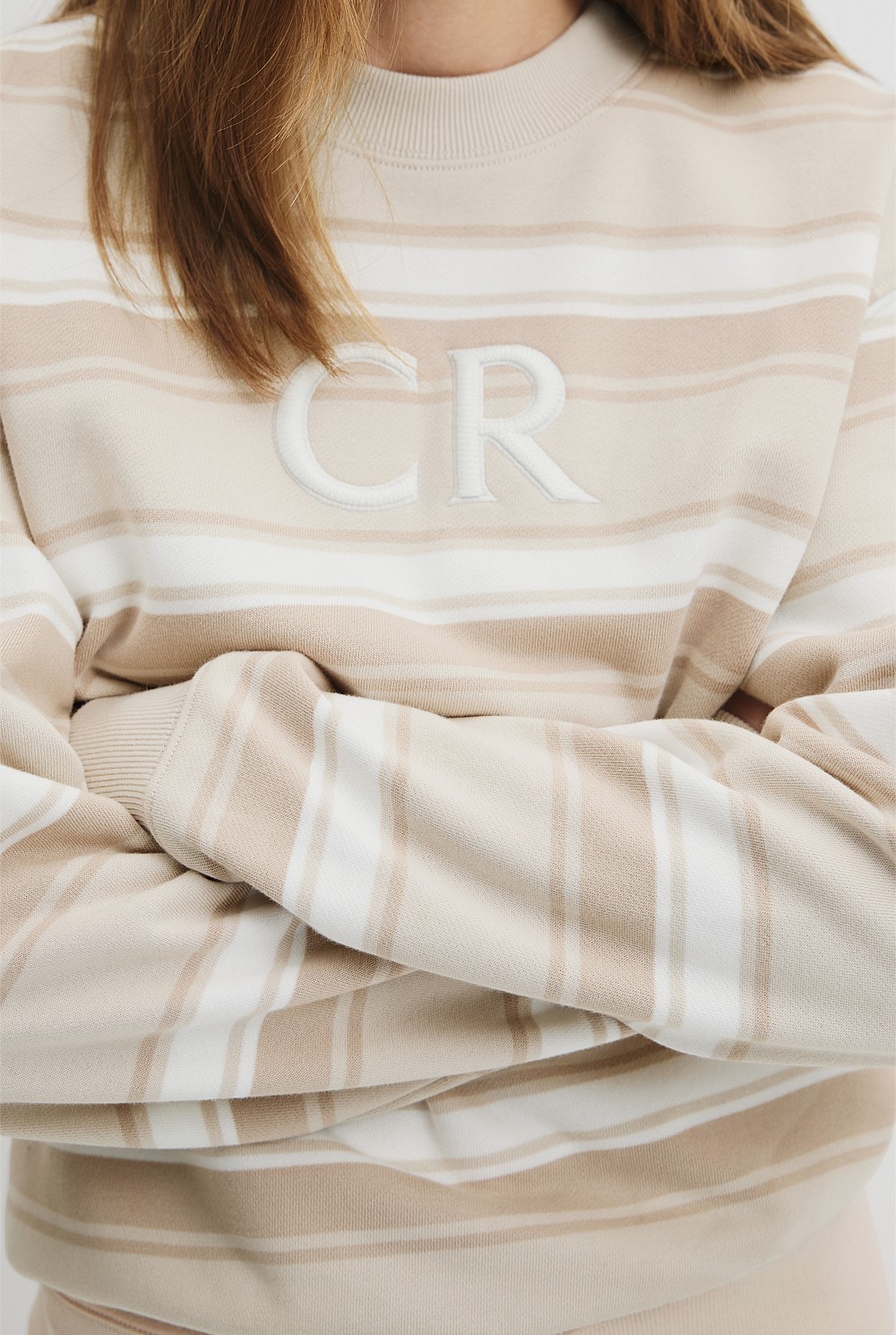 Australian Cotton Stripe Country Road Logo Sweat