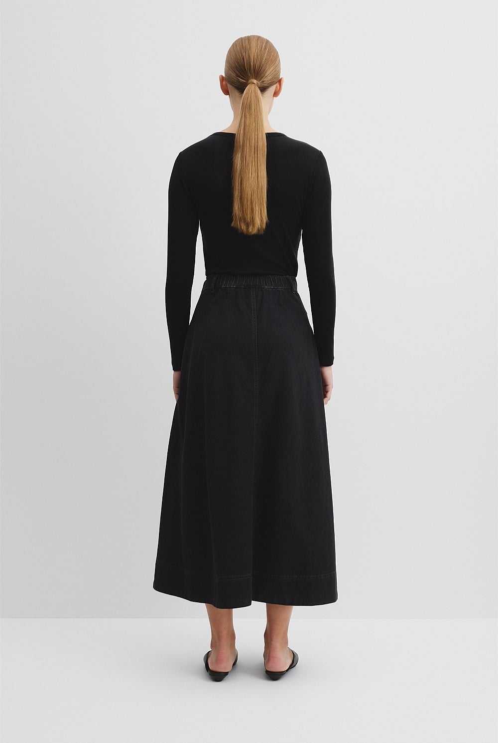 Lightweight Denim Midi Skirt