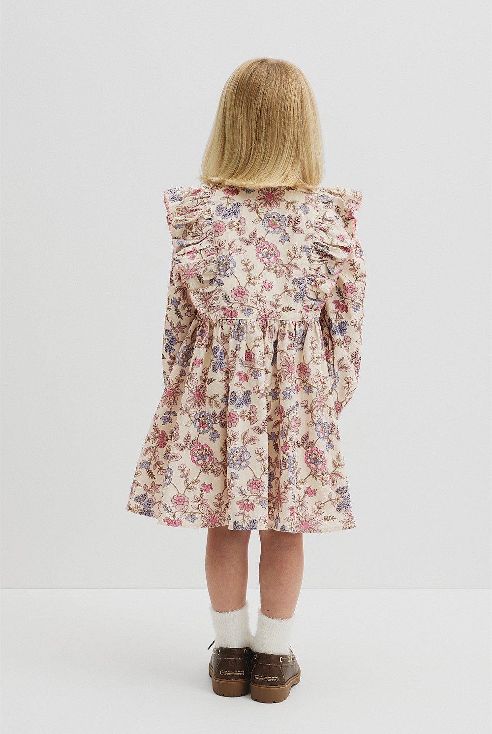 Organically Grown Cotton Printed Ruffle Cord Dress