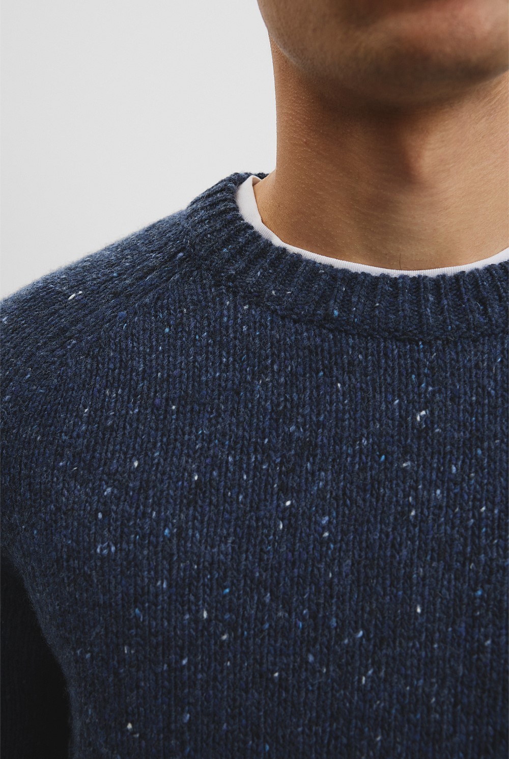 Merino Nep Wool Blend Crew Neck Knit