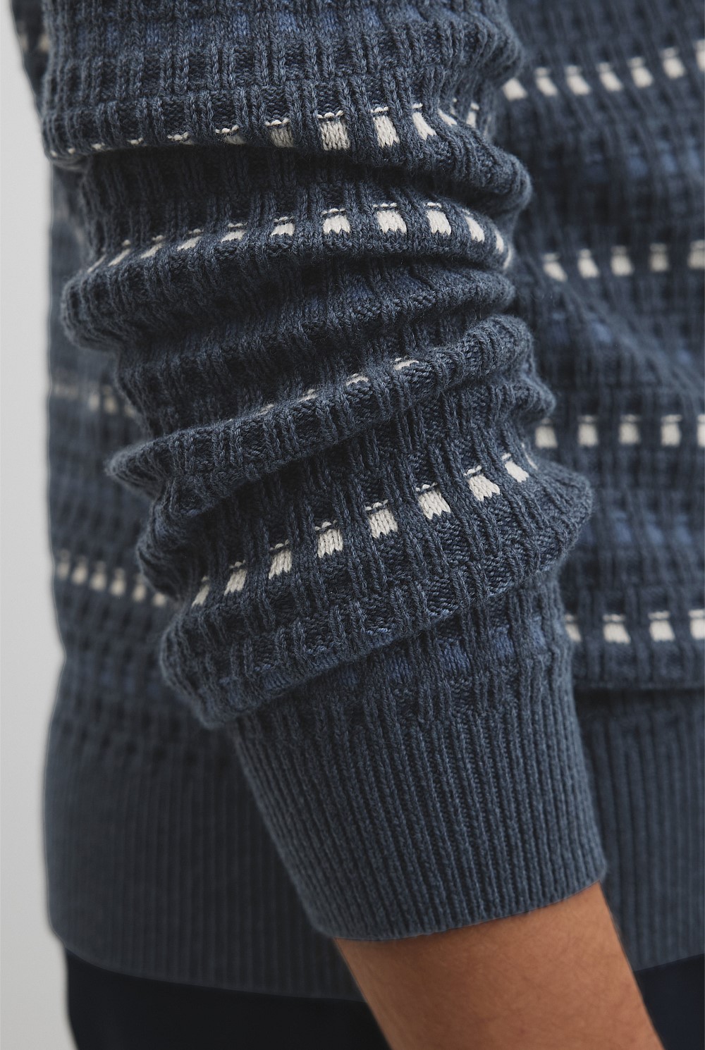Australian Good Earth Cotton Wool Blend Jacquard Check Knit