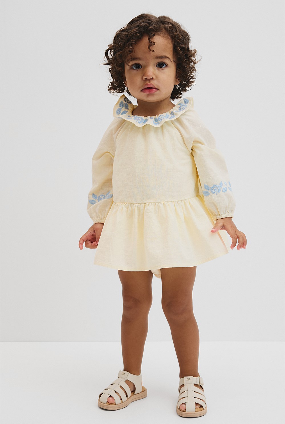 Long Sleeve Embroidered Romper Dress