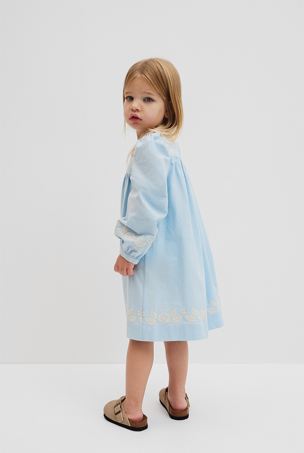 Long Sleeve Embroidered Smock Dress