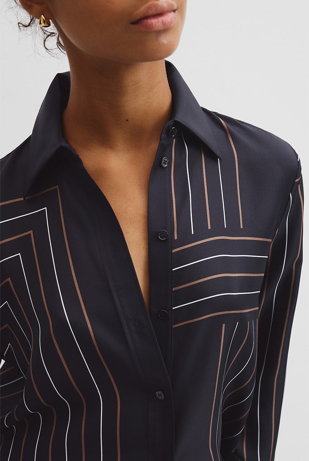 Print Long Sleeve Washable Silk Shirt