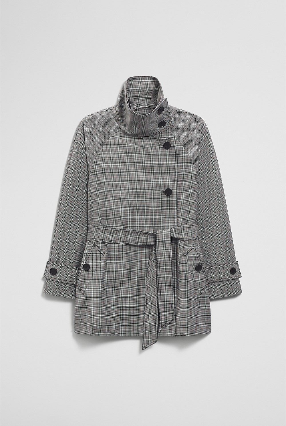 Wool Blend Funnel Check Jacket