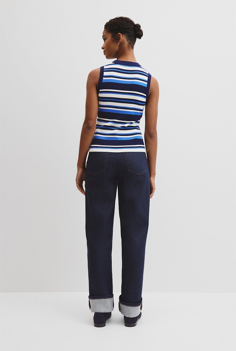 Australian Merino Crew Neck Stripe Knit Tank