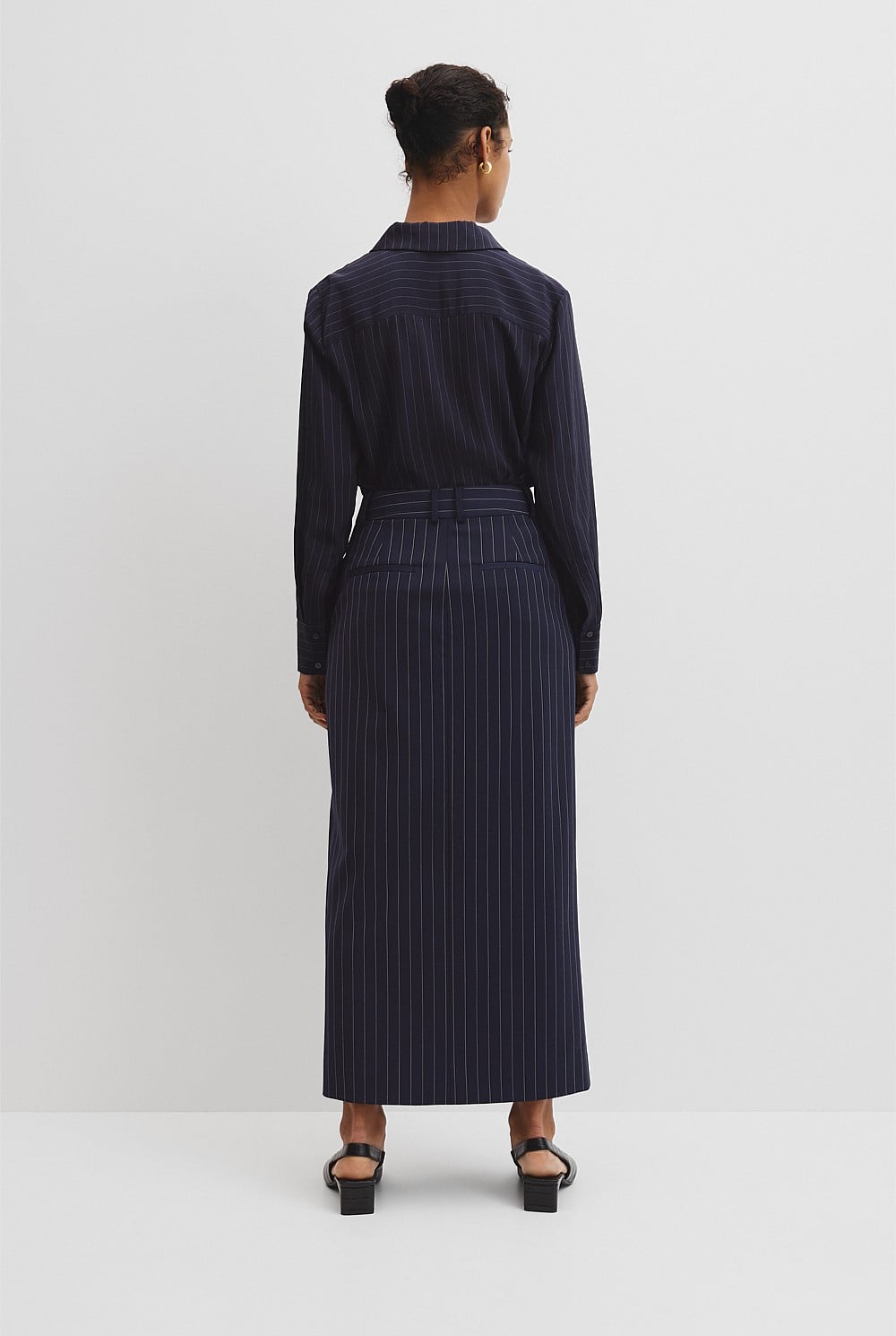 Wool Blend Tailored Pinstripe Column Skirt