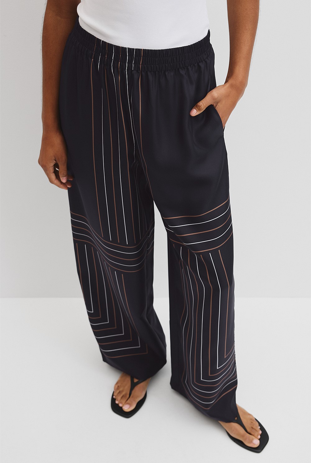 Scarf Stripe Washable Silk Pant