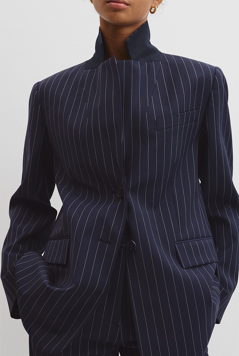 Wool Blend Classic Pinstripe Blazer